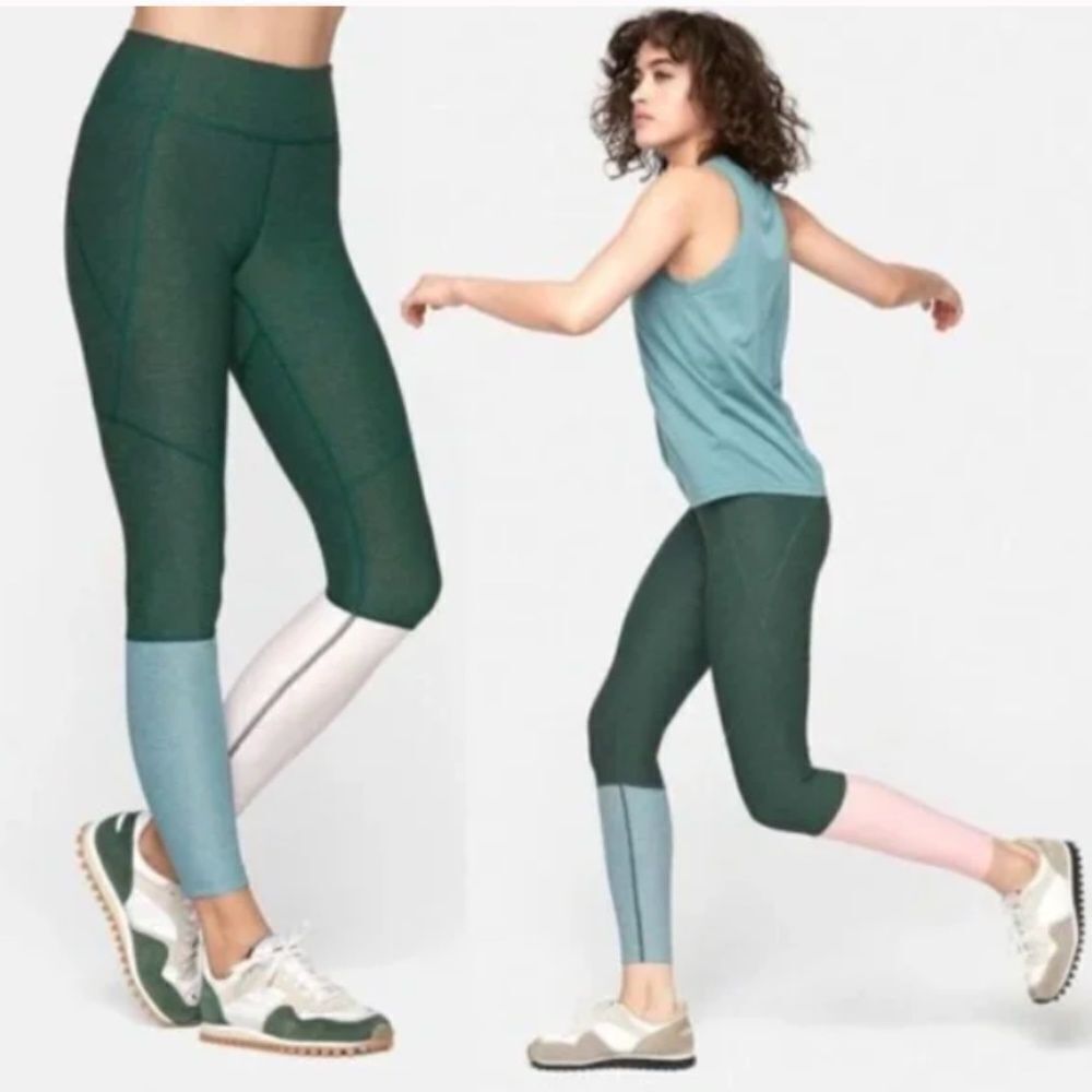 Outdoor Voices Green Blue Pink Colorblock 7/8 Leggings
